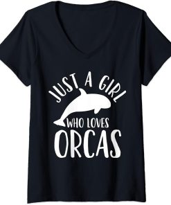 Womens Orca Whales Just a Girl Who Loves Orcas V-Neck T-Shirt