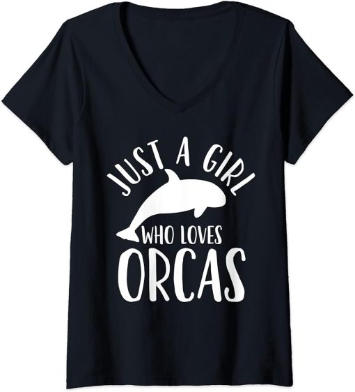 Womens Orca Whales Just a Girl Who Loves Orcas V-Neck T-Shirt