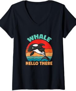 Womens Whale Hello There Retro Vintage Orca V-Neck T-Shirt