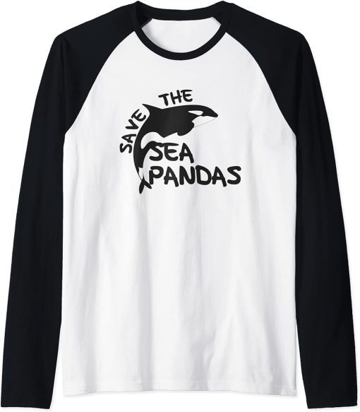 SAVE THE SEA PANDAS | Orca Killer Whale Raglan Baseball Tee