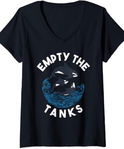 Womens Empty the Tanks Orca Whale V-Neck T-Shirt