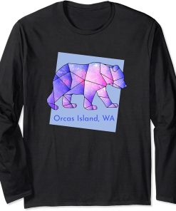 Orcas Island Galaxy Bear Abstract Geometrical Animal Stars Long Sleeve T-Shirt