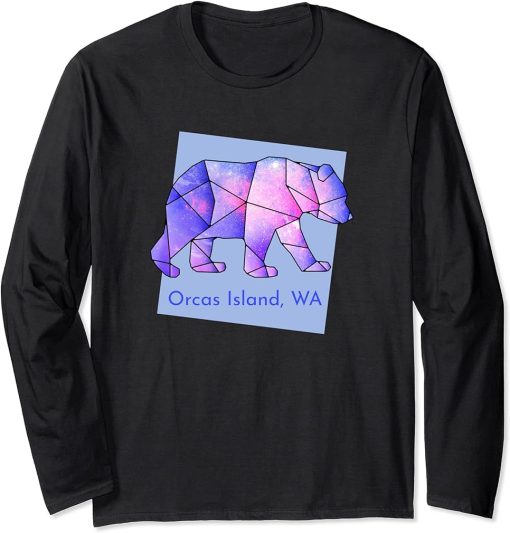 Orcas Island Galaxy Bear Abstract Geometrical Animal Stars Long Sleeve T-Shirt