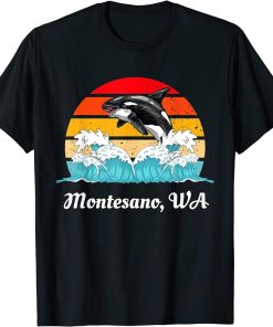 Vintage Montesano WA Distressed Orca Killer Whale Art T-Shirt