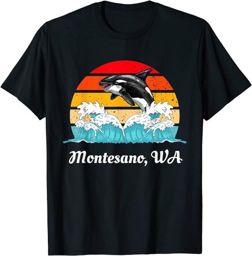 Vintage Montesano WA Distressed Orca Killer Whale Art T-Shirt