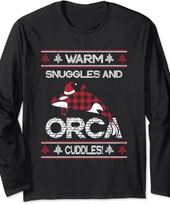 Red Plaid Plaided Warm Snuggles Orca Cuddles Christmas Xmas Long Sleeve T-Shirt