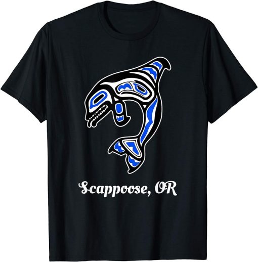 Blue Native American Scappoose OR Tribal Orca Killer Whale T-Shirt