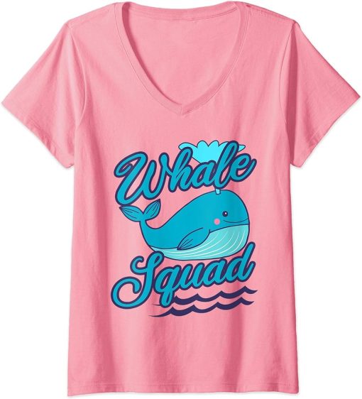 Womens Whale Squad Killer Orca Funny Cute Birthday Gift V-Neck T-Shirt